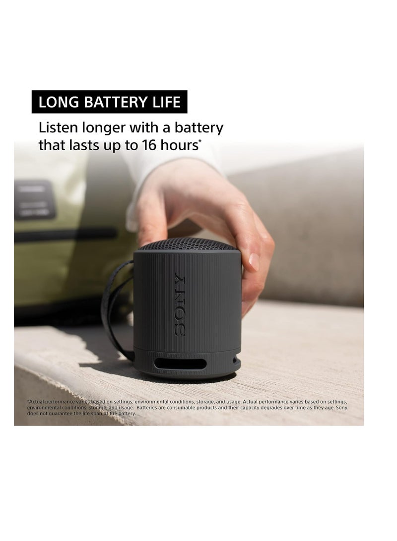 SRS-XB100 Wireless Bluetooth Portable Lightweight Super-Compact Travel Speaker, Extra-Durable IP67 Waterproof & Dustproof, 16 Hour Battery, Versatile Strap, and Hands-Free Calling New Black