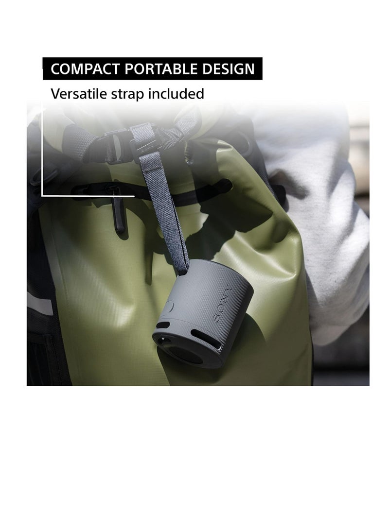 SRS-XB100 Wireless Bluetooth Portable Lightweight Super-Compact Travel Speaker, Extra-Durable IP67 Waterproof & Dustproof, 16 Hour Battery, Versatile Strap, and Hands-Free Calling New Black