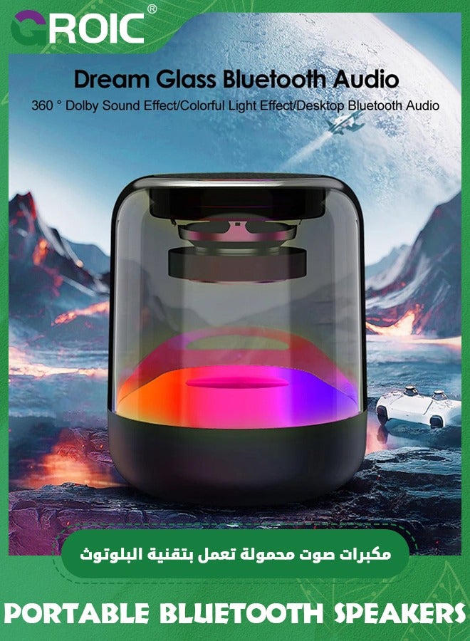 Portable Bluetooth Speakers with Colorful Lights Small Bluetooth Wireless Speaker with Stereo Loud Sound, Lightweight Mini Gift Speakers Supports TF Card/USB/AUX for Home, Party and Outdoors