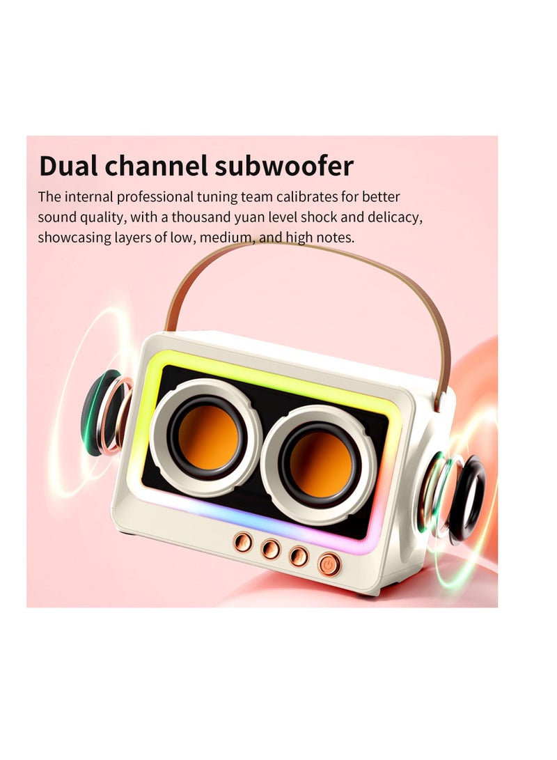 Portable Creative Bluetooth Speaker, 360 Degree Stereo Sound Effect, Ultra Long Battery Life Cool RGB Lighting Support Series Mirror Transparent Screen 5.3 Bluetooth Subwoofer, White