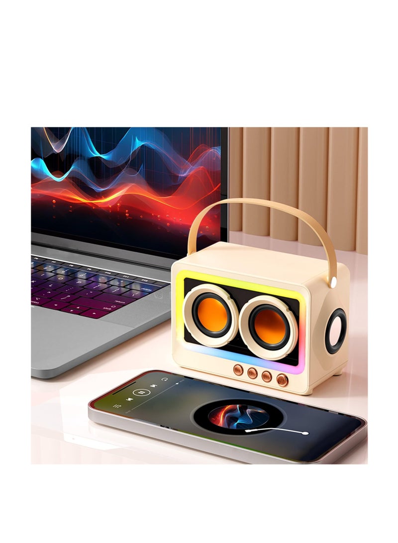 Portable Creative Bluetooth Speaker, 360 Degree Stereo Sound Effect, Ultra Long Battery Life Cool RGB Lighting Support Series Mirror Transparent Screen 5.3 Bluetooth Subwoofer, White