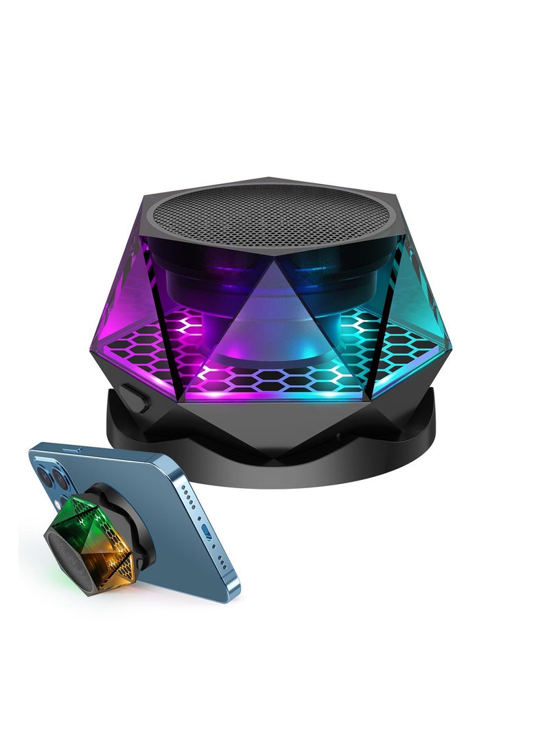 Magnetic Diamond Bluetooth Speaker, Small Wireless Speaker with Multi RGB Color Light Show, Wireless Small Bluetooth Speaker, Portable Phone Stand for iPhone, Android, TWS Pairing