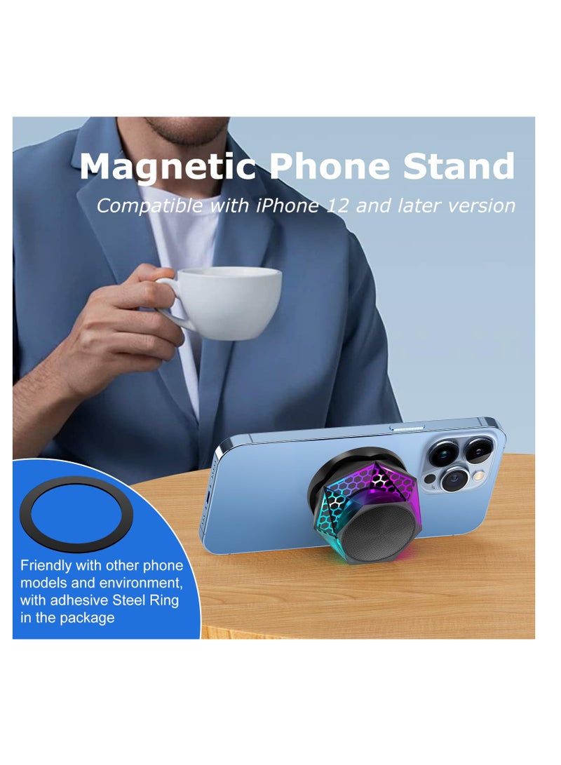 Magnetic Diamond Bluetooth Speaker, Small Wireless Speaker with Multi RGB Color Light Show, Wireless Small Bluetooth Speaker, Portable Phone Stand for iPhone, Android, TWS Pairing