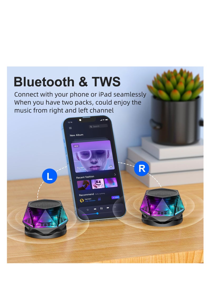 Magnetic Diamond Bluetooth Speaker, Small Wireless Speaker with Multi RGB Color Light Show, Wireless Small Bluetooth Speaker, Portable Phone Stand for iPhone, Android, TWS Pairing