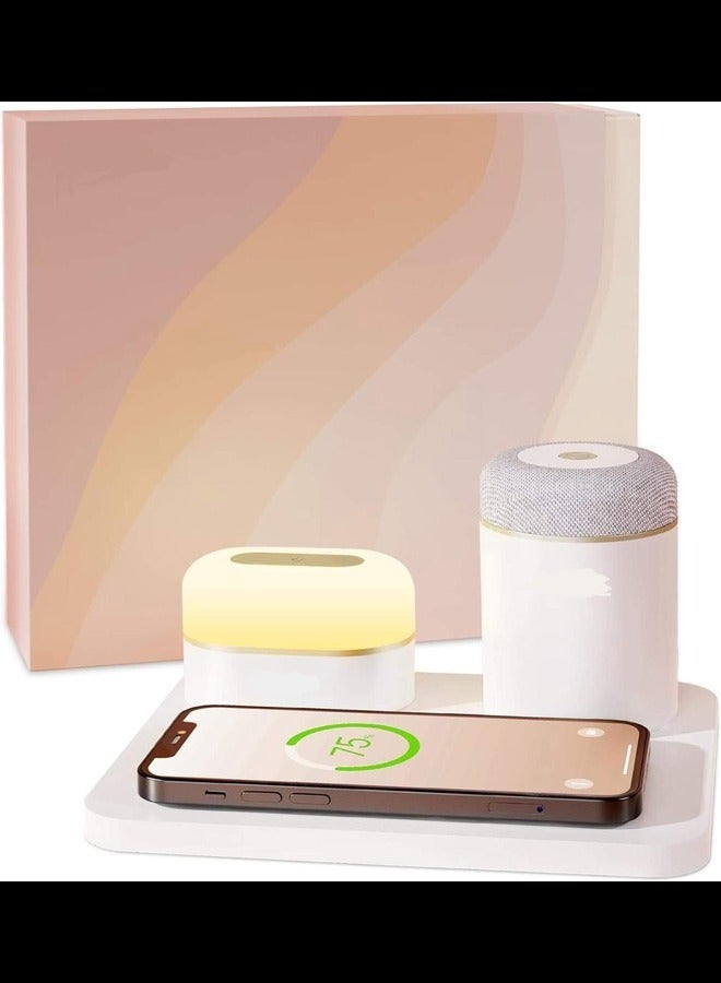 3 in 1 Charging Station with LED Night Light, Portable Bluetooth Speaker, Touch Bedside Table Lamp with Wireless Charger Pad for iPhone Samsung Bedroom Nightstand, Birthday Gifts