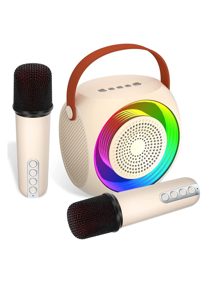 Mini Karaoke Machine Wireless Bluetooth Karaoke Microphone Portable Bluetooth Speaker with 2 Wireless Microphone with LED Lights, Gifts for Kids and Adults