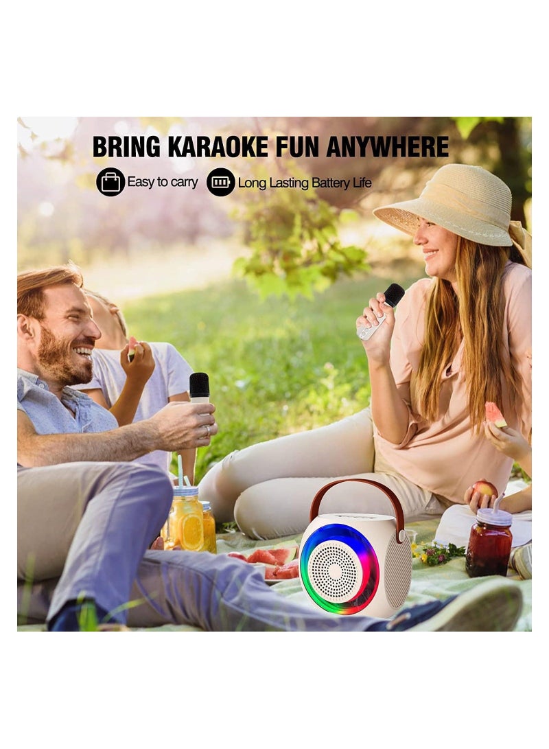 Mini Karaoke Machine Wireless Bluetooth Karaoke Microphone Portable Bluetooth Speaker with 2 Wireless Microphone with LED Lights, Gifts for Kids and Adults