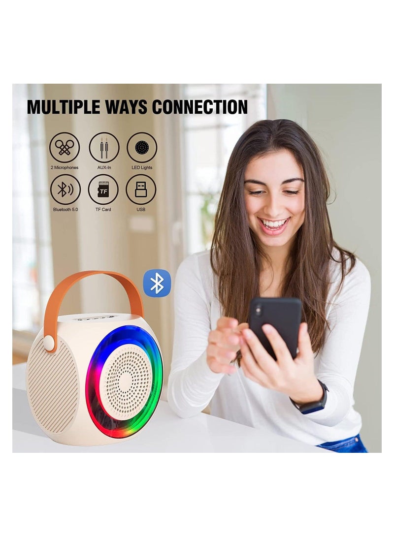 Mini Karaoke Machine Wireless Bluetooth Karaoke Microphone Portable Bluetooth Speaker with 2 Wireless Microphone with LED Lights, Gifts for Kids and Adults