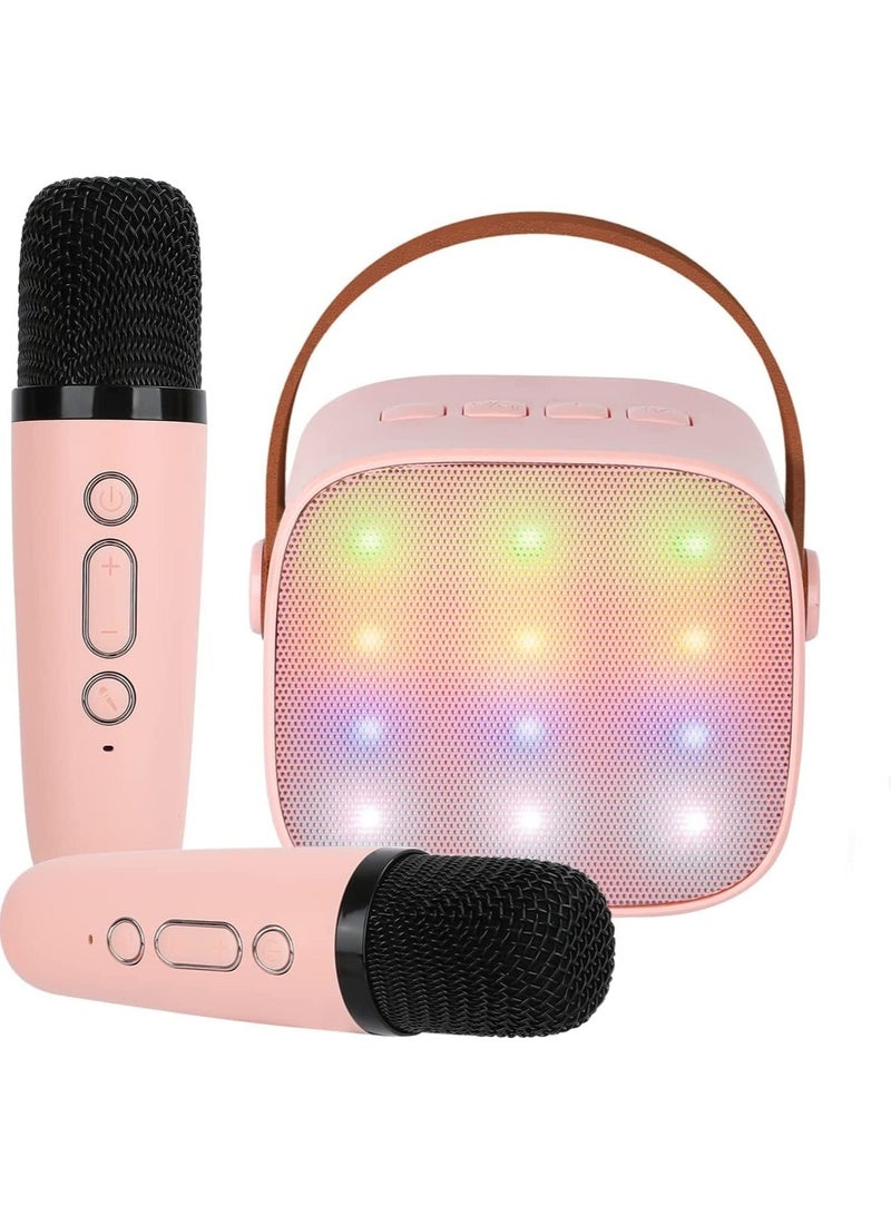 Mini Karaoke Machine for Kids, Portable Bluetooth Speaker with 2 Wireless Microphone for Adults with Led Lights, Karaoke Gifts for Girls and Boys Birthday Home Party(Pink)