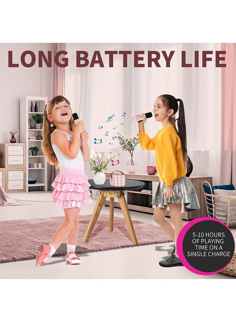 Mini Karaoke Machine for Kids, Portable Bluetooth Speaker with 2 Wireless Microphone for Adults with Led Lights, Karaoke Gifts for Girls and Boys Birthday Home Party(Pink)