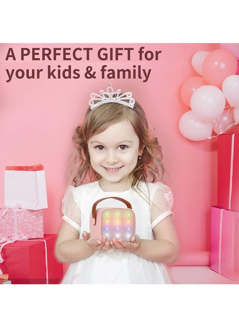Mini Karaoke Machine for Kids, Portable Bluetooth Speaker with 2 Wireless Microphone for Adults with Led Lights, Karaoke Gifts for Girls and Boys Birthday Home Party(Pink)