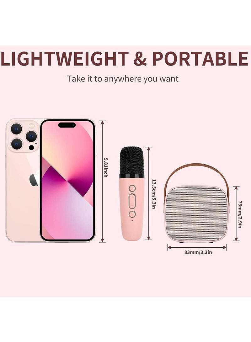 Mini Karaoke Machine for Kids, Portable Bluetooth Speaker with 2 Wireless Microphone for Adults with Led Lights, Karaoke Gifts for Girls and Boys Birthday Home Party(Pink)