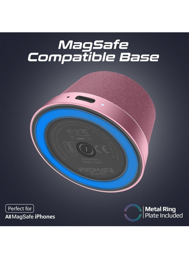 Bluetooth Magnetic Base Speaker, 3W True Wireless Portable Speaker With HD Sound, 40mm Dynamic Drivers, Long-Lasting 12H Playtime, And Bluetooth V5.3 for iPhone 16, Galaxy S25, Punch - Pink