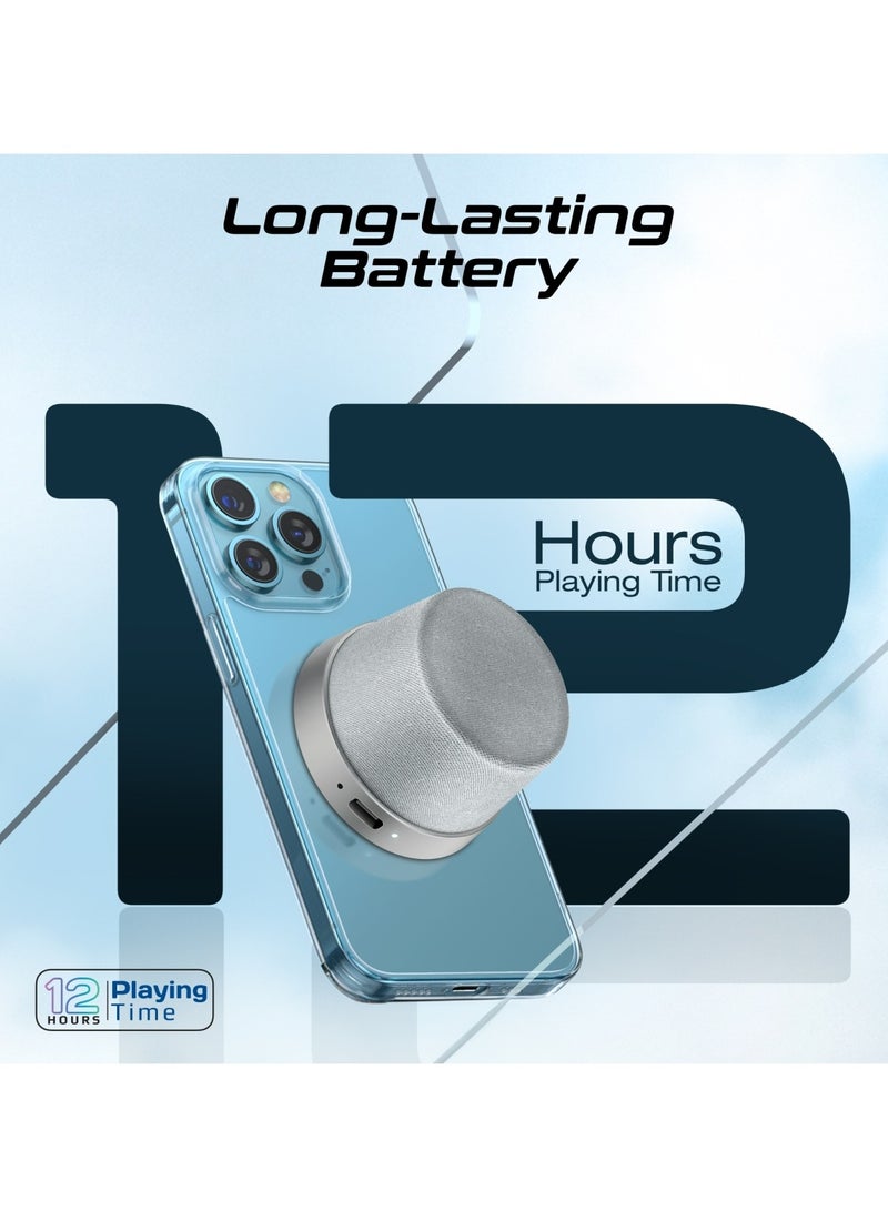 Bluetooth Magnetic Base Speaker, 3W True Wireless Portable Speaker With Hd Sound, 40Mm Dynamic Drivers, Long-Lasting 12H Playtime, And Bluetooth V5.3 For Iphone 17, Galaxy S25, Punch Silver Silver
