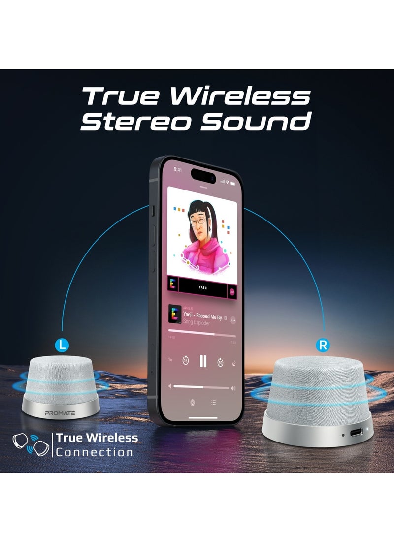 Bluetooth Magnetic Base Speaker, 3W True Wireless Portable Speaker With Hd Sound, 40Mm Dynamic Drivers, Long-Lasting 12H Playtime, And Bluetooth V5.3 For Iphone 17, Galaxy S25, Punch Silver Silver