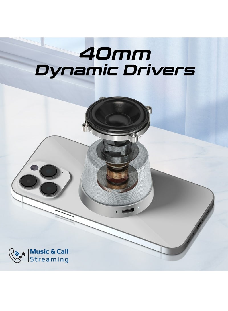 Bluetooth Magnetic Base Speaker, 3W True Wireless Portable Speaker With Hd Sound, 40Mm Dynamic Drivers, Long-Lasting 12H Playtime, And Bluetooth V5.3 For Iphone 17, Galaxy S25, Punch Silver Silver