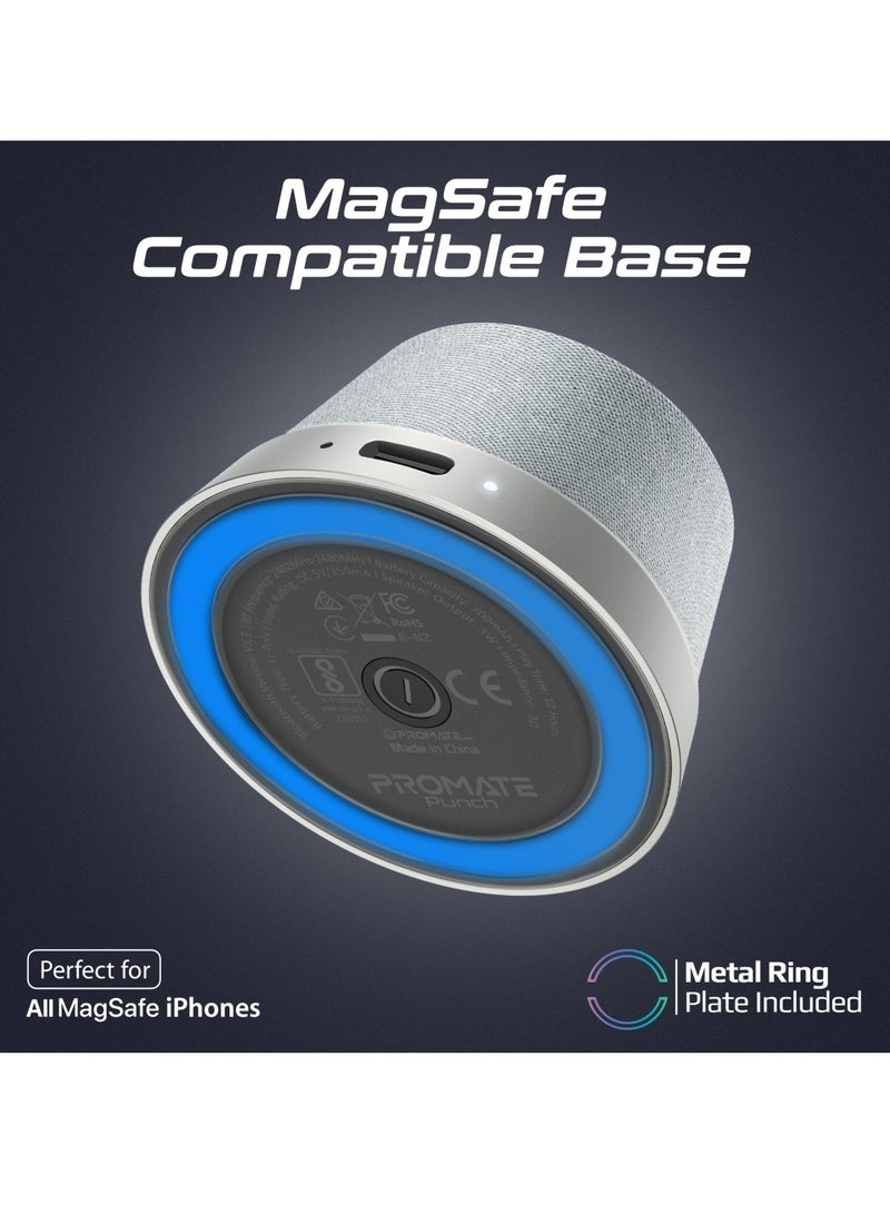 Bluetooth Magnetic Base Speaker, 3W True Wireless Portable Speaker With Hd Sound, 40Mm Dynamic Drivers, Long-Lasting 12H Playtime, And Bluetooth V5.3 For Iphone 17, Galaxy S25, Punch Silver Silver