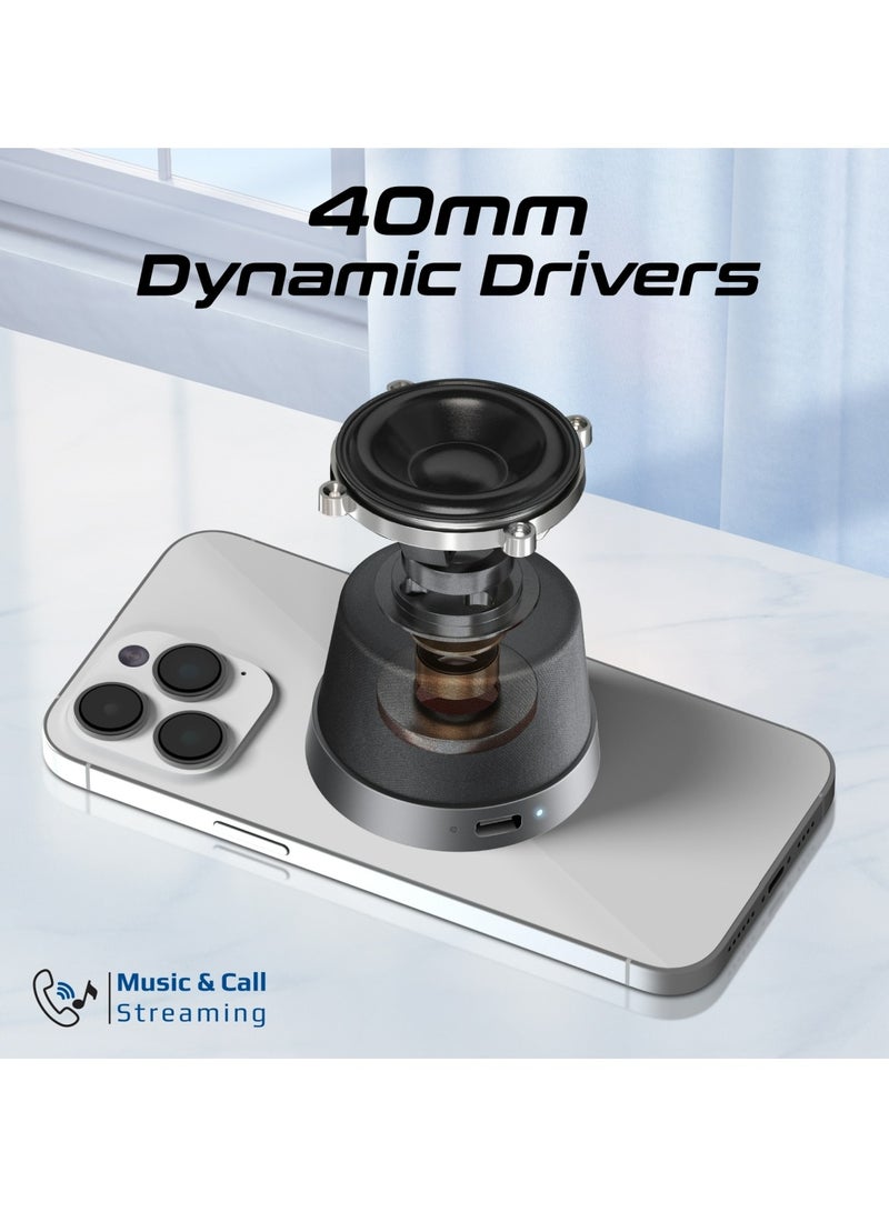 Bluetooth Magnetic Base Speaker, 3W True Wireless Portable Speaker with HD Sound, 40mm Dynamic Drivers, Long-Lasting 12H Playtime, and Bluetooth V5.3 for iPhone 16, Galaxy S25, Punch - Black