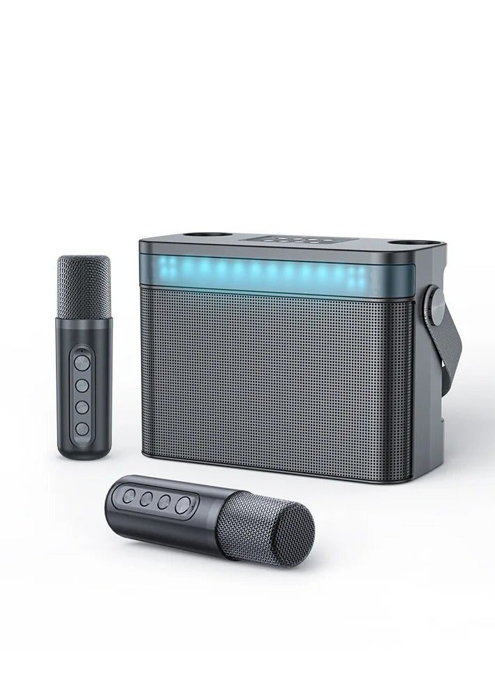 YS-224 Portable Bluetooth Speaker with 2 Microphones Wireless Rechargeable Sound Amp Device for Singing