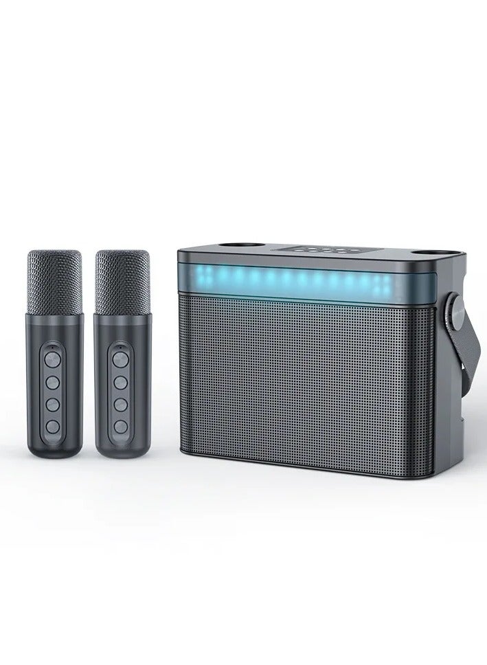 YS-224 Portable Bluetooth Speaker with 2 Microphones Wireless Rechargeable Sound Amp Device for Singing