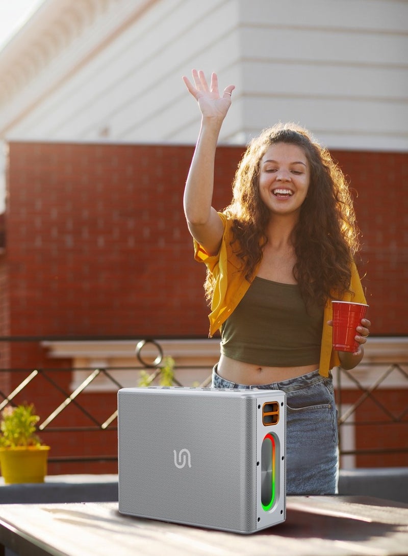 QUANTUM 2.2 Channel Portable Speaker / True Wireless Stereo (TWS) / Microphone for Hands-Free Calls / RGB LED Lighting / Power bank /IPX5 Water-Resistant - Silver