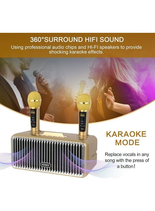 SDRD Karaoke Machine with 2 Microphones, 15W Speakers, Portable PA System, Clear Sound, Anti-Interference