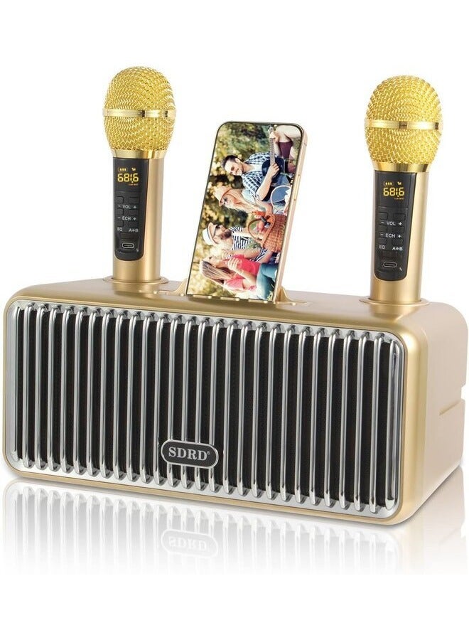 SDRD Karaoke Machine with 2 Microphones, 15W Speakers, Portable PA System, Clear Sound, Anti-Interference