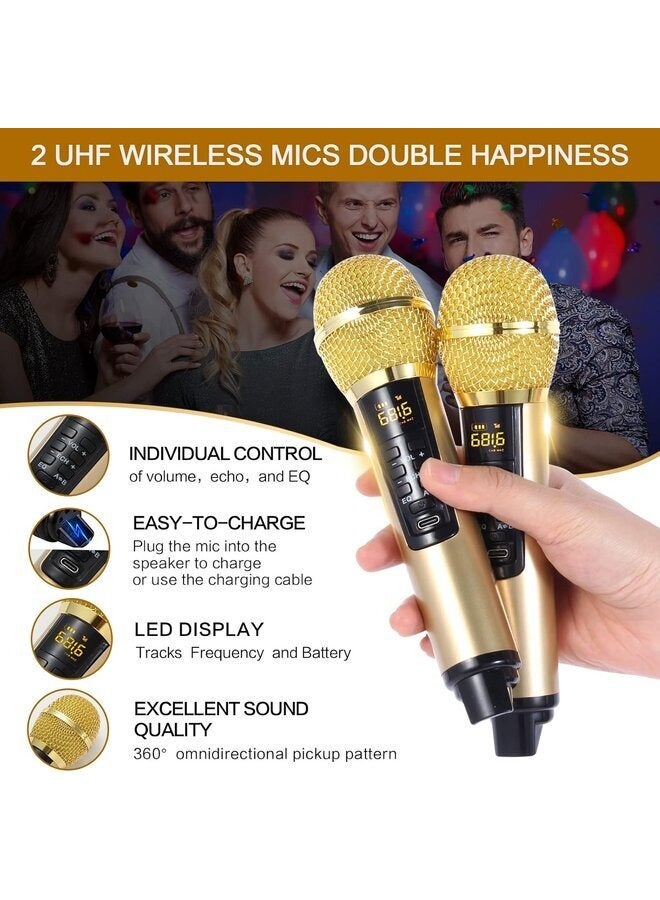 SDRD Karaoke Machine with 2 Microphones, 15W Speakers, Portable PA System, Clear Sound, Anti-Interference