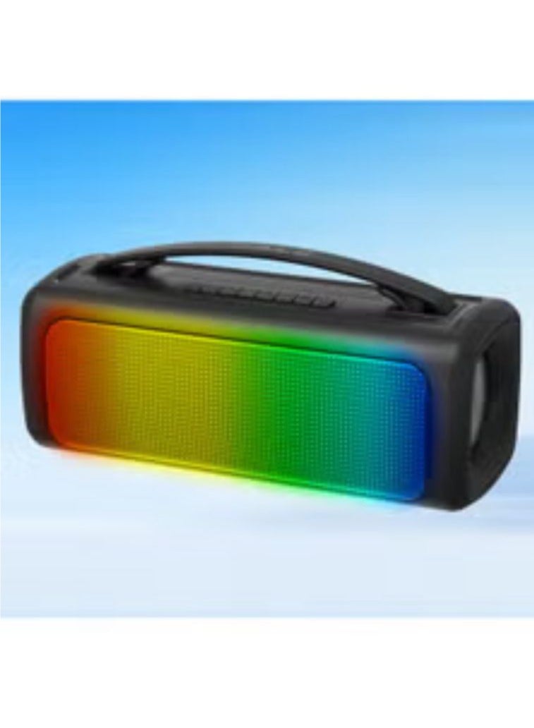 Wireless Bluetooth Speaker RGB Lighting Long Range Rechargeable Sound & Bass Carry Strap Lightweight for Home Outdoor Stereo Black