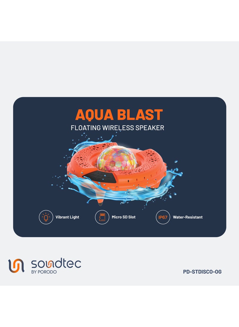 AQUA BLAST Floating Wireless Speaker with 120W power and Vibrant LED Lights / IP67 Water-resistant / Micro SD Slot  Bluetooth V5.4 / 13H  Playtime - Orange