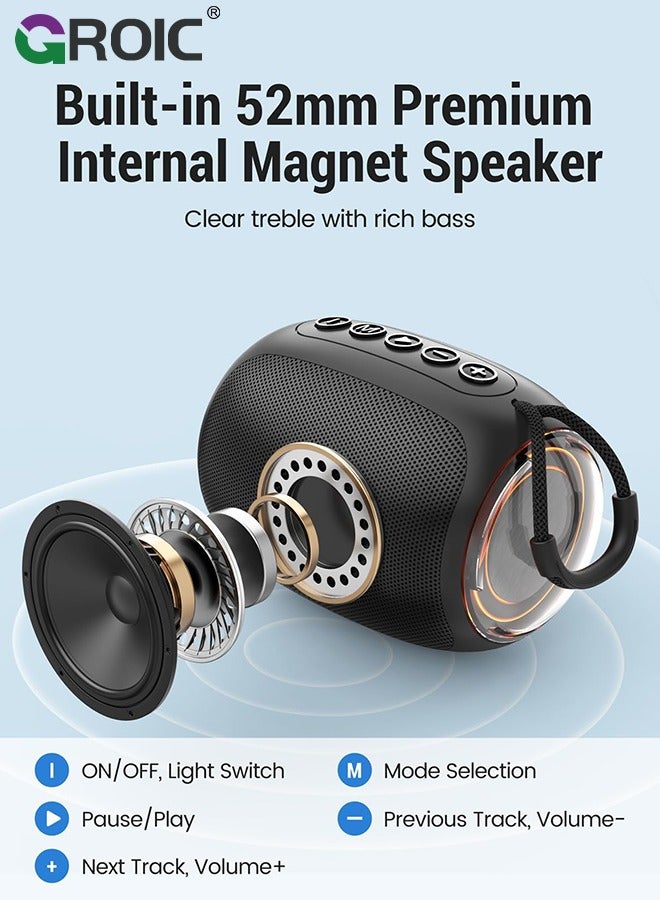 Black Portable Bluetooth Speaker with 3.5mm AUX Input, AUX Line-in Speaker for PC, Tablet, Phone, MP3 Player, 12 Hours Playtime, Built-in Microphone, Support Bluetooth/TF Card/USB Drive Playback