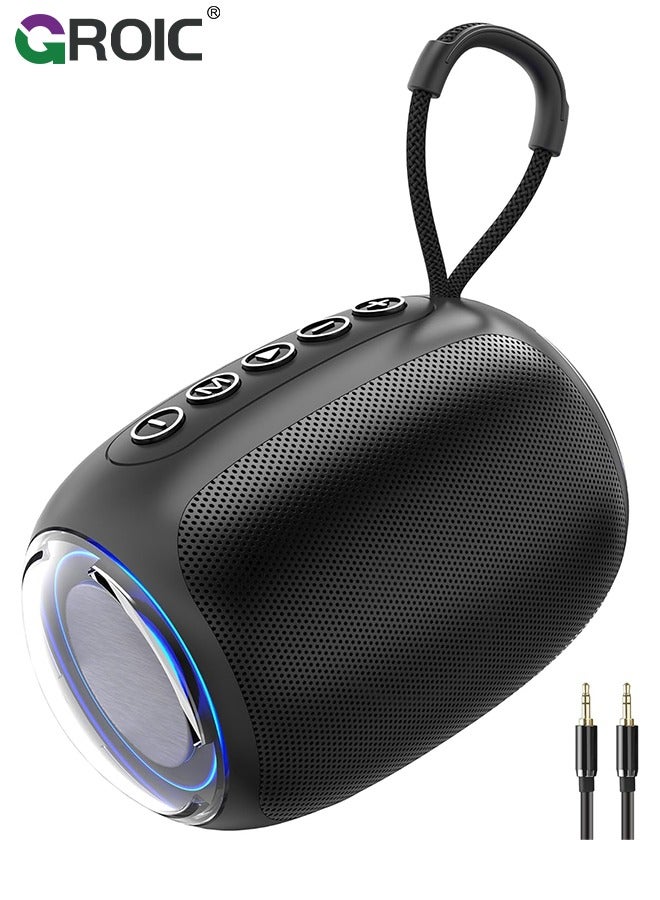 Black Portable Bluetooth Speaker with 3.5mm AUX Input, AUX Line-in Speaker for PC, Tablet, Phone, MP3 Player, 12 Hours Playtime, Built-in Microphone, Support Bluetooth/TF Card/USB Drive Playback