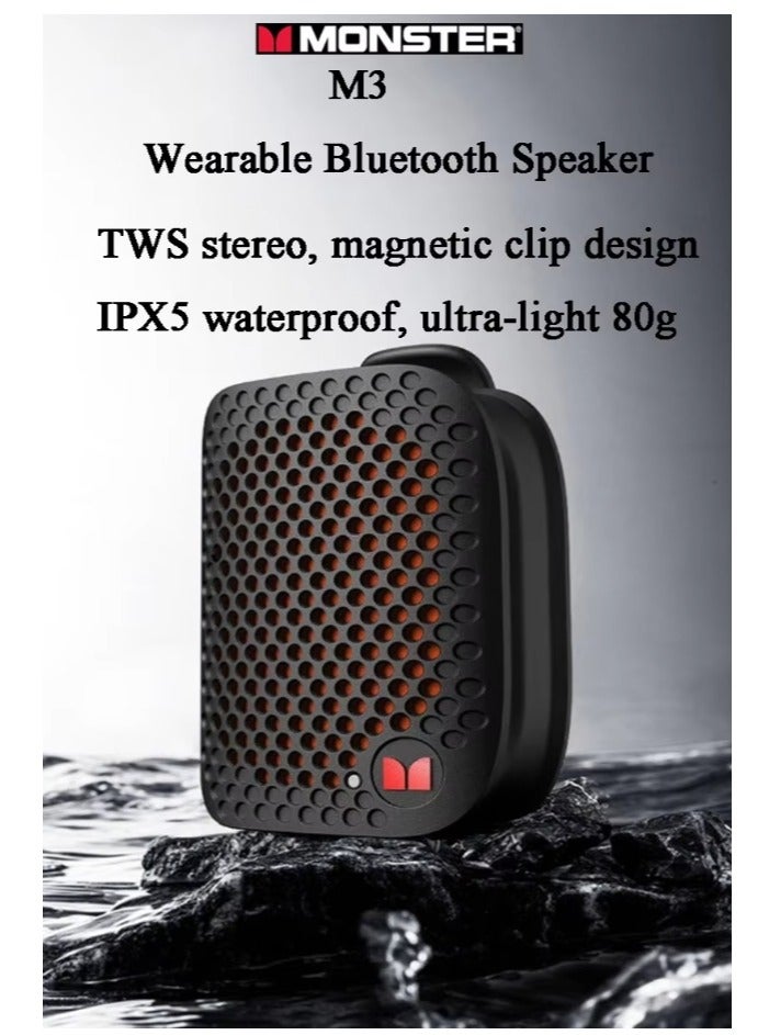 M3 Wearable Portable Detective Magnetic Speaker Clip-on Bluetooth Speaker TWS Stereo Broadcast Portable Speaker