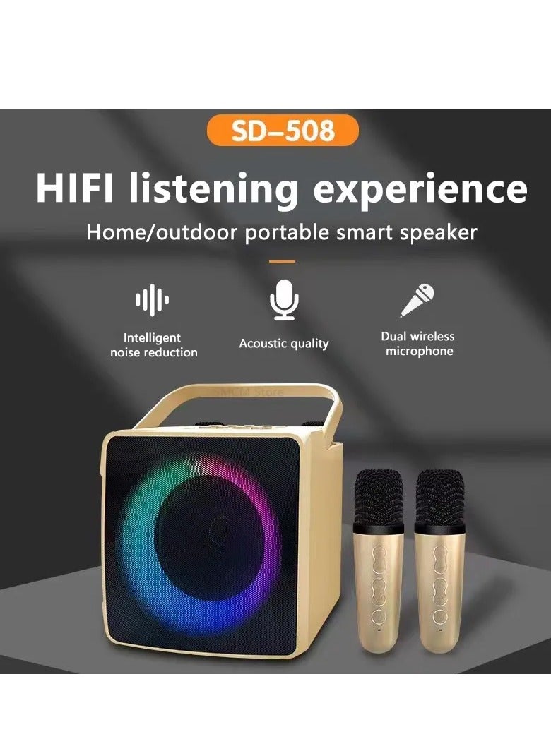 SD508 Home Karaoke Portable Bluetooth Speaker Dual Wireless Microphone Live TV FM radio TF card USB Subwoofer Music Center Audio (gold)