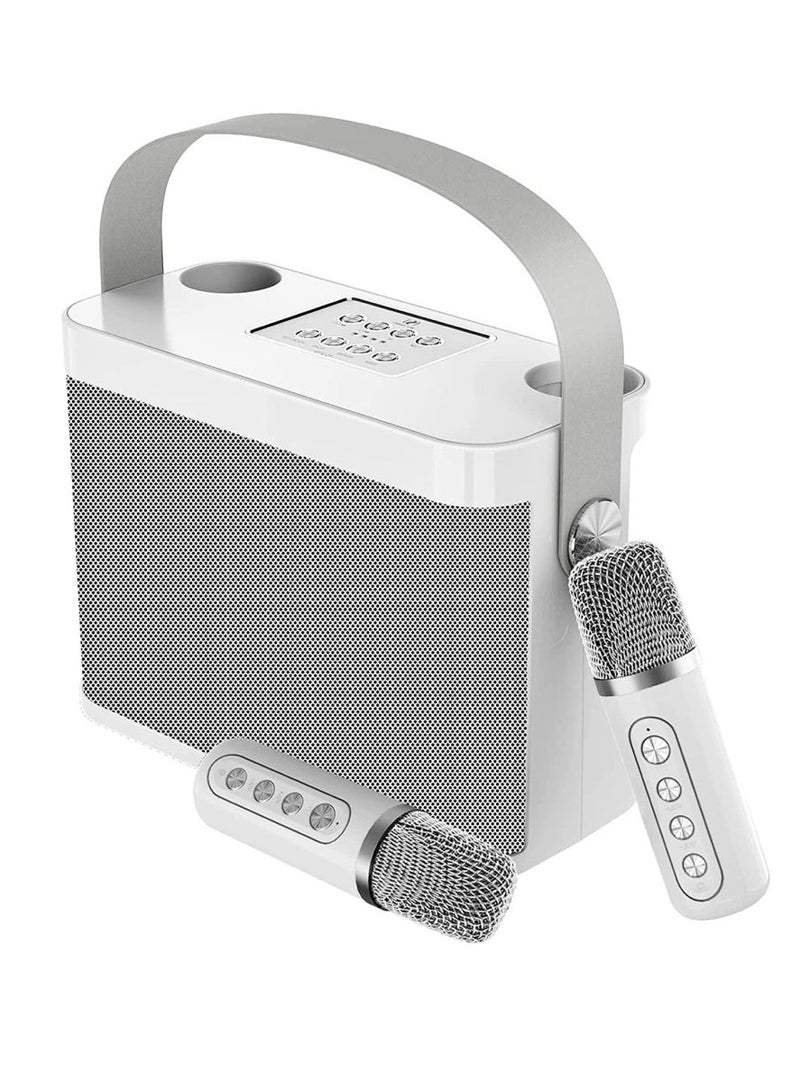 YS-219 Karaoke Machine with 2 Wireless Microphones Portable Speaker White