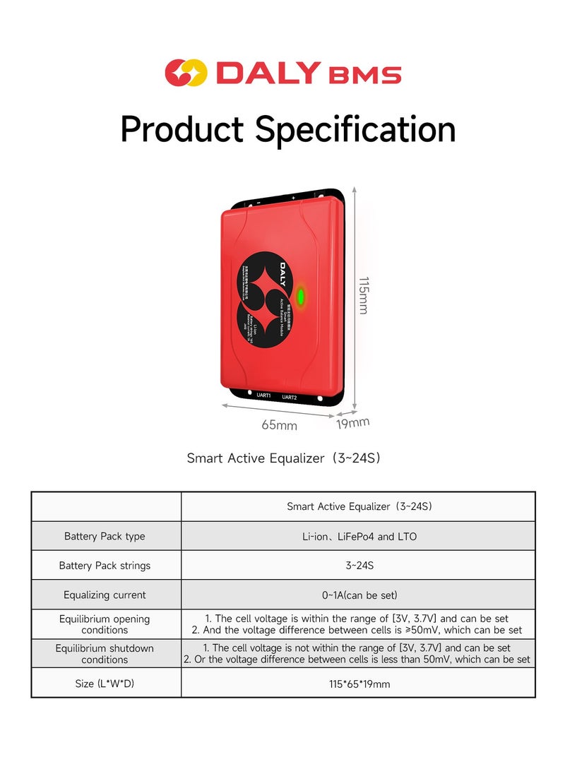 Daly Smart Lifepo4 14S 1A Active Balancer – Bluetooth Enabled Battery Equalizer for 18650 Lithium Batteries