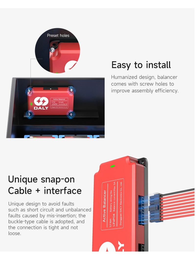 Daly Smart Lifepo4 14S 1A Active Balancer – Bluetooth Enabled Battery Equalizer for 18650 Lithium Batteries