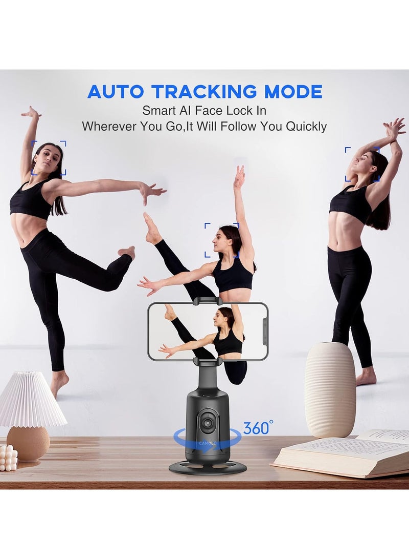 Auto Face Tracking Tripod with Remote, 360° Rotation Auto Tracking Phone Holder, No App, Smart Phone Moving Tripod for Shooting Video, Live Vlog Rechargeable Battery(Black)