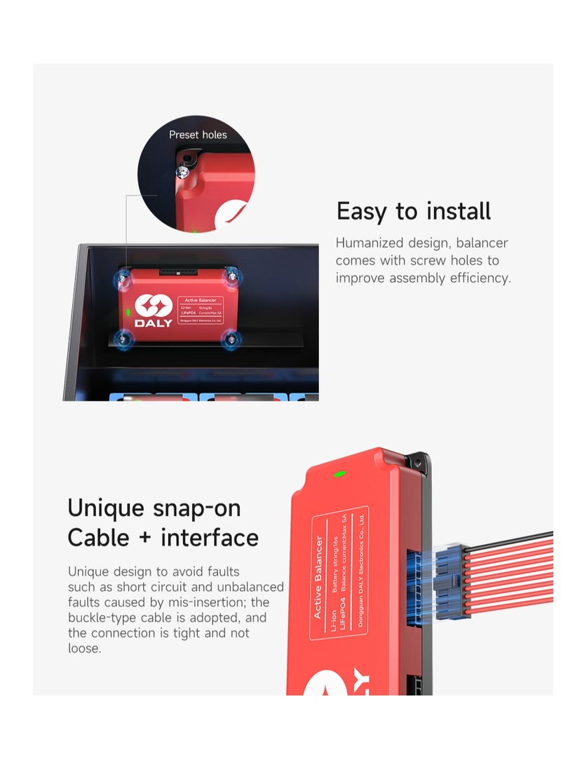 Daly Smart Lifepo4 8S 5A Active Balancer – High-Current Lithium Battery Equalizer for 18650 Packs