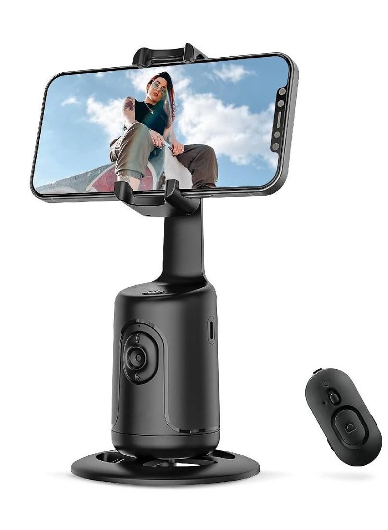 Auto Face Tracking Tripod with Remote, 360° Rotation Auto Tracking Phone Holder, No App, Smart Phone Moving Tripod for Shooting Video, Live Vlog Rechargeable Battery(Black)