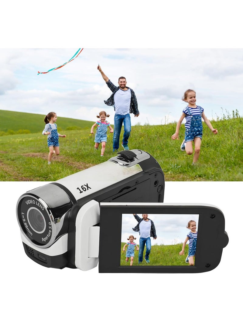 D90 Digital Camera, 1080P 16MP Handheld Video Camera With 2.4inch Rotatable Screen, Portable Durable HD Video Recorder With Fill Light For Vlogging Traveling Recording, (1pc, White)