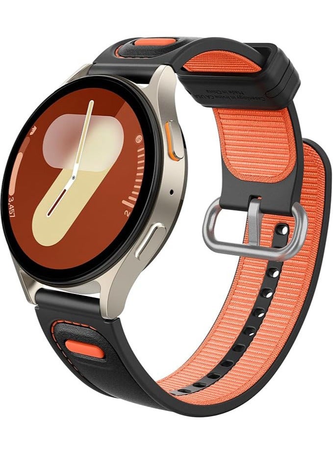 Athlex Breathable Hybrid Band for Samsung Galaxy Watch 7 40mm 44mm / Watch 6 Classic 47mm 43mm / 5 Pro 45mm 6/5/4 44 40mm, Silicone, Nylon Cushion Watch Strap - Active Orange