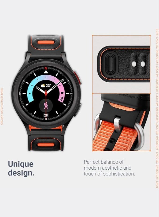 Athlex Breathable Hybrid Band for Samsung Galaxy Watch 7 40mm 44mm / Watch 6 Classic 47mm 43mm / 5 Pro 45mm 6/5/4 44 40mm, Silicone, Nylon Cushion Watch Strap - Active Orange