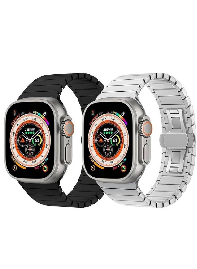 2 Pack Stainless Steel Band Compatible with Apple Watch Band Ultra 49mm 45mm 44mm 42mm for Women Men, Adjustable Metal Strap Business Replacement Wristband for iWatch Ultra/Ultra 2 Series