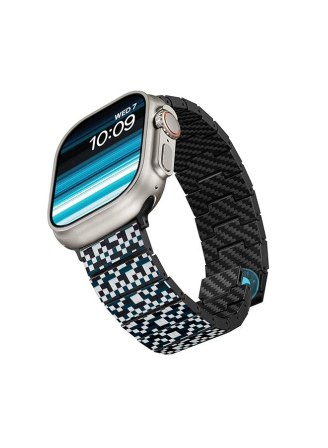 pitaka Apple Watch Band Compatible with Apple Watch Ultra 2/Ultra/10/9/8/7/6/SE/5/4/3/2/1, Adjustable Apple Watch Ultra 2 Band, 100% Carbon Fiber Apple Watch Band - Mosaic