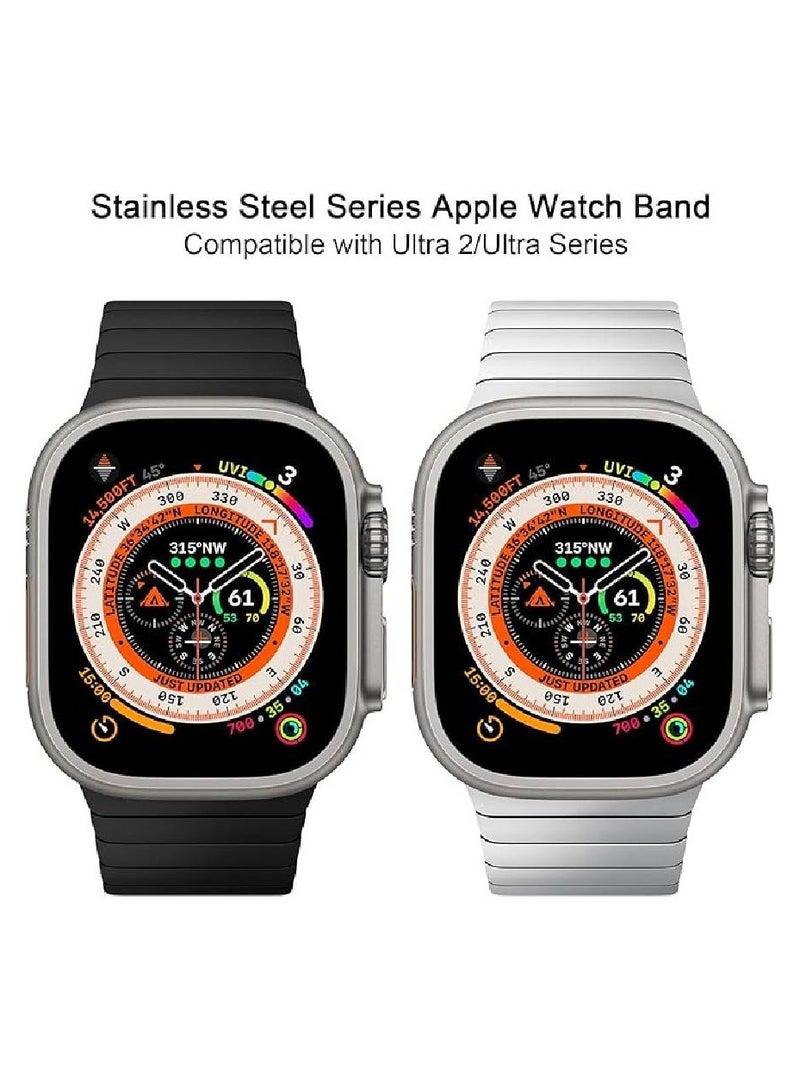 2 Pack Stainless Steel Band Compatible with Apple Watch Band Ultra 49mm 45mm 44mm 42mm for Women Men, Adjustable Metal Strap Business Replacement Wristband for iWatch Ultra/Ultra 2 Series