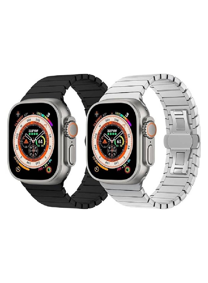 2 Pack Stainless Steel Band Compatible with Apple Watch Band Ultra 49mm 45mm 44mm 42mm for Women Men, Adjustable Metal Strap Business Replacement Wristband for iWatch Ultra/Ultra 2 Series