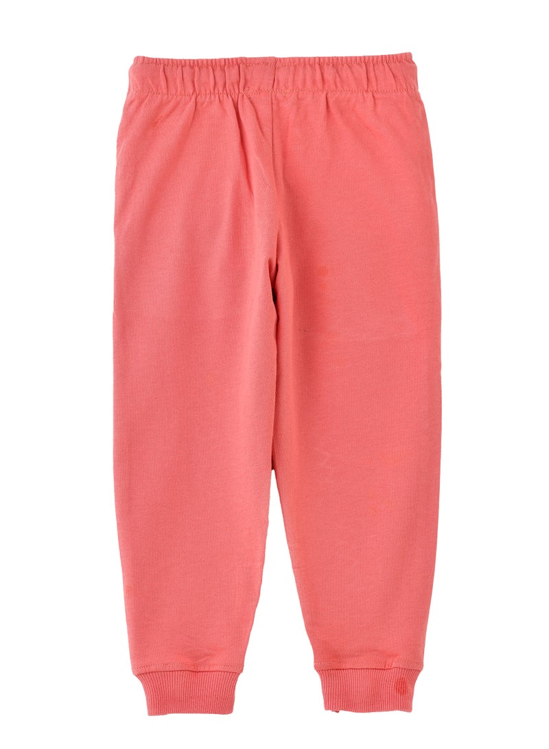 Girls Coral Jogger Pants with Floral Motif