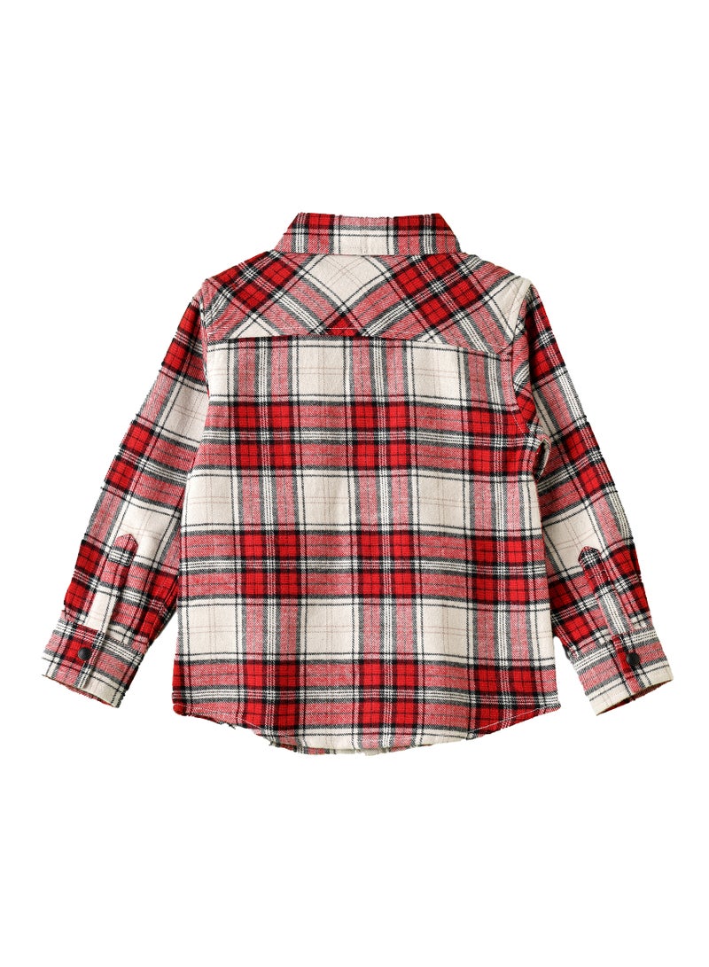 Boys Red and White Plaid Flannel Shirt