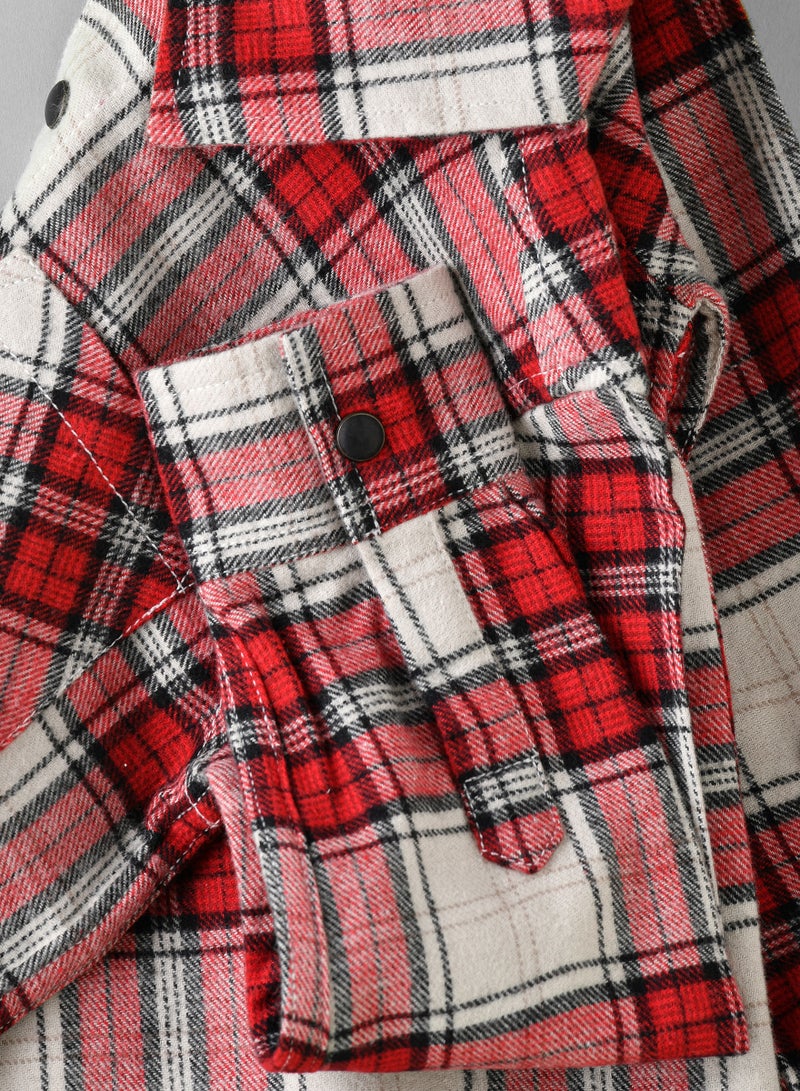 Boys Red and White Plaid Flannel Shirt